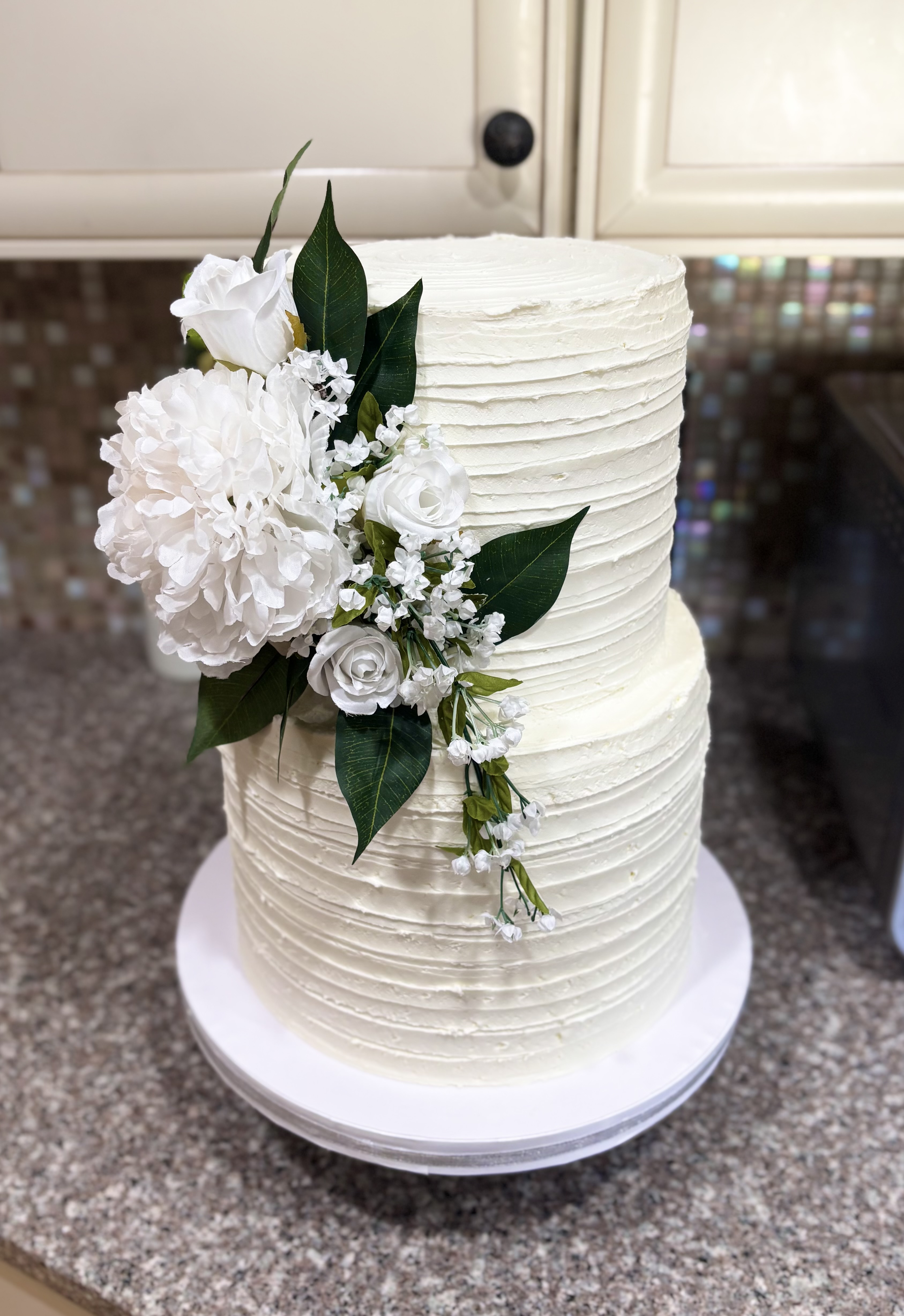 White floral wedding cake